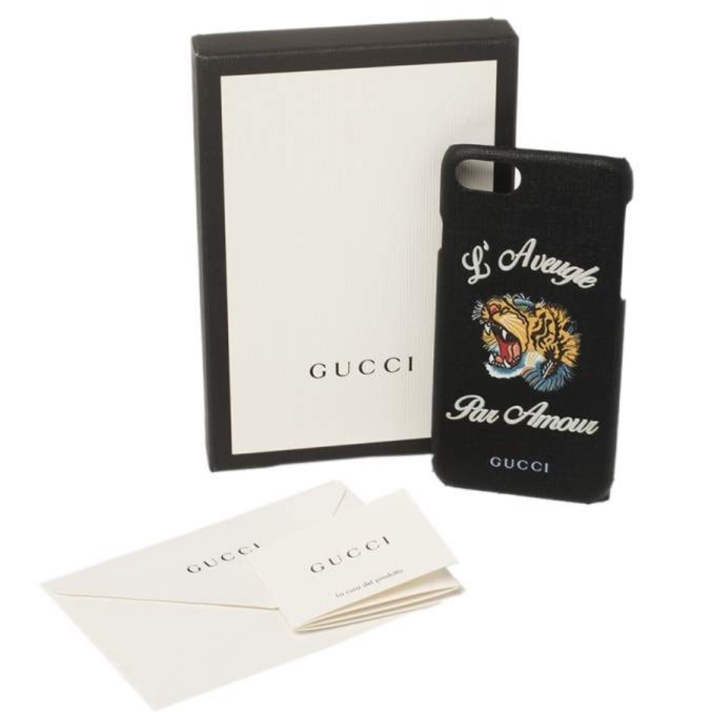 (CFL) Gucci Black Coated Canvas L'Aveugle Par‎ Amour iPhone 7 Case, New in Box